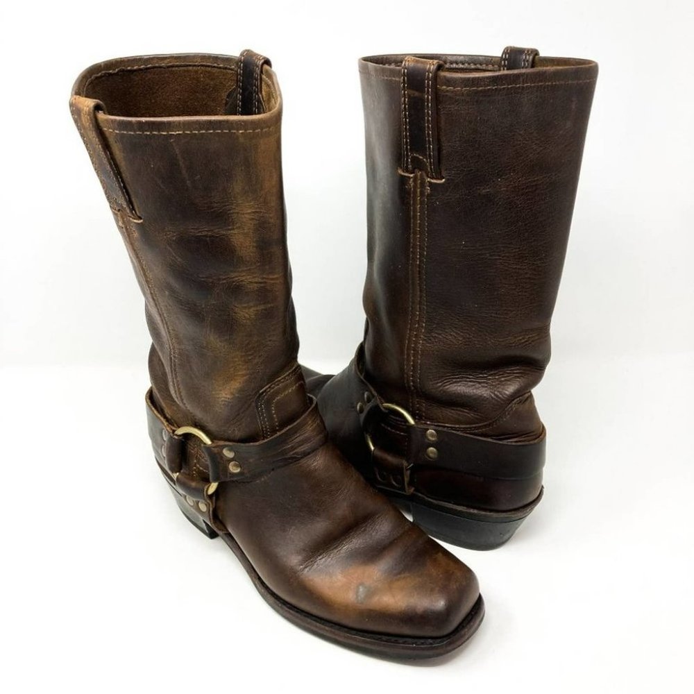 Frye Harness Calvary Tall Brown Leather Square Toe Boots - Size 8.5